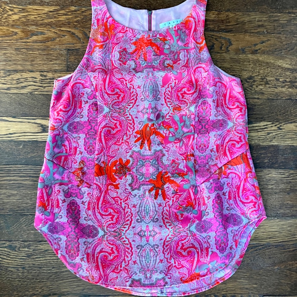 CAbi Pink and Orange Paisley Floral Sleeveless Blouse